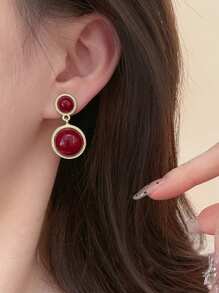 2 件复古圆形人造珍珠几何夹式耳环，无需穿孔 - clip - 查看 3