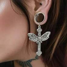 Threaded Surgical Steel Double Flared Tunnel Piercing Jewelry Stretcher Stainless Steels Ear Plug Earring Lobe Tunnel - Silver - View 4