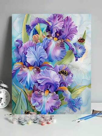 Juego de pintura por números con flor violeta hermosa, sin marco, regalo de cumpleaños, educativo y entretenido, sin necesidad de habilidad de dibujo, puede ser arte de pared, fácil de completar una hermosa pintura