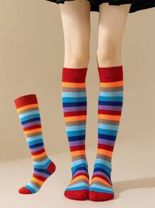 1/3 Pairs Rainbow Socks For Women, Korean Style JK Dance Cosplay Sweat-Absorbent Breathable Knee-High Socks, Y2k