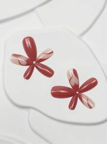 24片中号杏仁渐变爱心图案美甲贴纸，亮面全覆盖，适合女性和女孩日常佩戴，夏季美甲装饰用品 - 紅色 - 查看 7