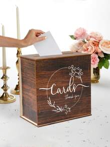1 Set Rustic Wooden Wedding Card Box & Sign-In Box, With White Letter Card Slots To Hold Wedding Invitations, Multi-Functional Wedding Registration Box, Suitable For Wedding Party Decorations, Suitable For Receptions, Gifts, Bridal Shower Decorations, Size: 26*26*15cm - Brown - View 3