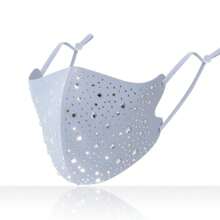 1pc Fashionable Rhinestone Decorated Chiffon Face Mask, Breathable, UV Protection, - Multicolor - View 7