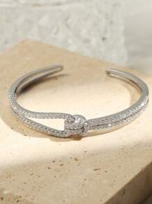 rakol 1pc Chic Elegant Cubic Zirconia Open Bangle Bracelet, Suitable For Daily Wear And Parties - Open Bracelet 2 - View 1