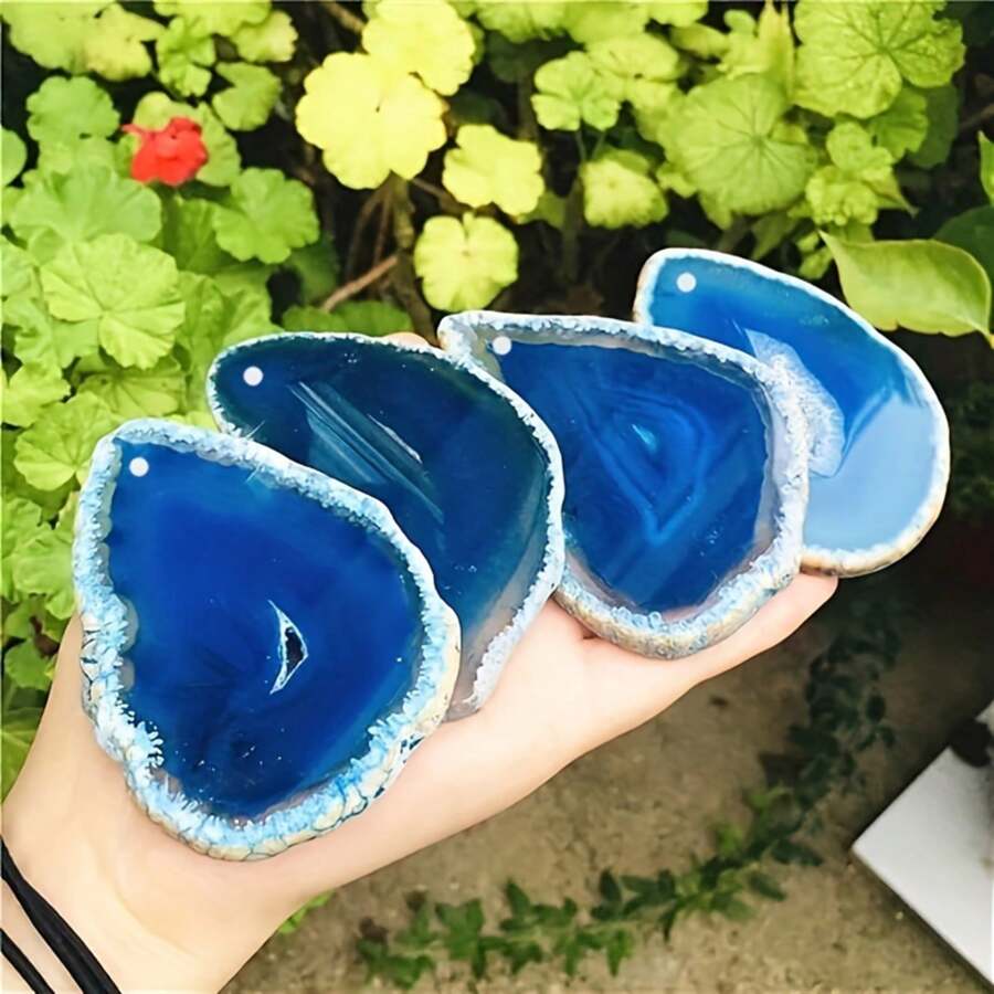 1pc Giant Natural Agate Wind Chime, Hole Drilled Blue Agate Slice, Trouble Landscape, Jewelry Making Supplies, Crystals - Blue - View 1