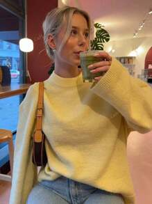 Women's Solid Color Crew Neck Long Sleeve Casual Knitted Pullover Sweater