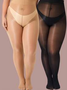 1pc Plus Size Women Aurora Shimmer Sheer Reinforced Toe And Heel Opaque Tights - Multicolor - View 2