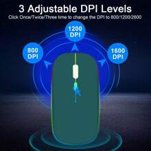 Draadloze muis LED Slim Dual Mode (Bluetooth 5.2 en 2.4G draadloos) Oplaadbare LED draadloze muis met 3 instelbare DPI Compatibel met iPad OS 13, laptops
