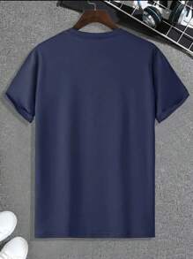 Paris Men's Basic T-Shirt Plain Yarn 30.1 100% Cotton Casual NEW - 藏蓝色 - 查看 2