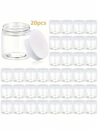 20入組多用途半透明塑膠罐,4盎司耐用且可重複使用的容器,帶蓋子,有效組織您的廚房