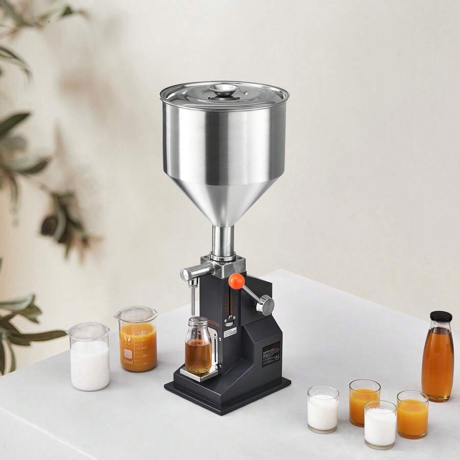 Pneumatic Or Manual Paste Liquid Filling Machine, 5-100ml Bottle Filler, Adjustable Bottle Filling Machine, Stainless Steel Liquid Filler With Pedal, Hopper For Milk Water Juice Essential Oil Shampoo Cosmetic Honey Lotion - Manual, 5-50ml - 查看 1