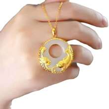 1 mặt dây chuyền bùa hộ mệnh cá Koi & hoa mẫu đơn cho phụ nữ, thiết kế độc đáo mặt dây chuyền hoa sen ở xương đòn - vòng cổ - Xem 3