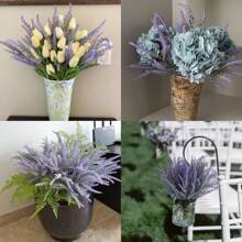 3 Bunches Artificial Lavender Flowers, Plastic Plants For Home Decor, Wedding, Kitchen, Garden, Porch, Window Box, Office, Tabletop Centerpiece, Purple Gifts Birthday Graduation