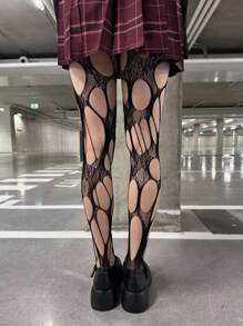 1 件镂空连裤袜女朋克尼龙紧身裤长筒袜打底裤 JK 洛丽塔袜子女渔网长袜