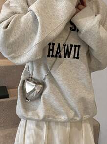 Fashionable Versatile Mini Heart-Shaped Box Bag, New Simple Chain Shoulder/Crossbody Bag, - Silver - View 5