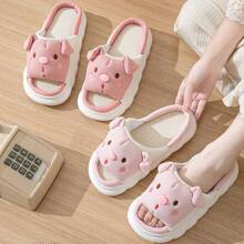 coimfine Pink Cartoon Pig Design Thick Sole Indoor Slippers, Fabric Slippers For Home, Spring/Summer/Autumn