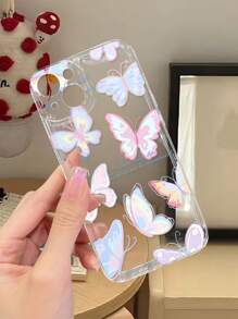 1 pièce Coque de téléphone transparente antidérapante et douce avec graffitis colorés, papillon et texte, compatible avec iPhone 11/12/13/14/15/16 Pro Max