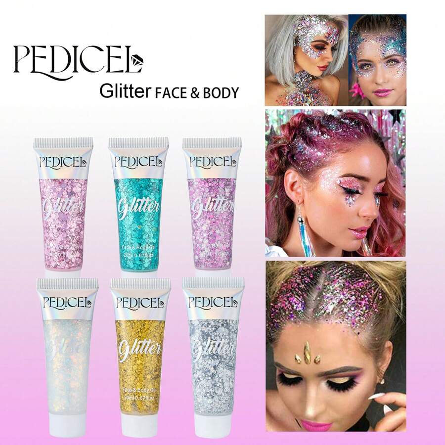 闪光眼影闪光凝胶 - 身体指甲头发面部贴纸 - 奶油色亮片和水钻，适合派对和节日化妆 - 彩色 - 查看 1