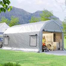 12x24FT Heavy Duty Portable Carport Garage With Waterproof Canopy, Roll-Up Ventilated Windows For Car, Boat, Truck, Party - Silver - Silver - View 2