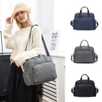 1pc Baby Solid Color Nylon Mom Bag, Multi-Function Shoulder Bag Crossbody Bag With Wet/Dry Separation, Large Capacity Motherhood Bag Suitable For Travel