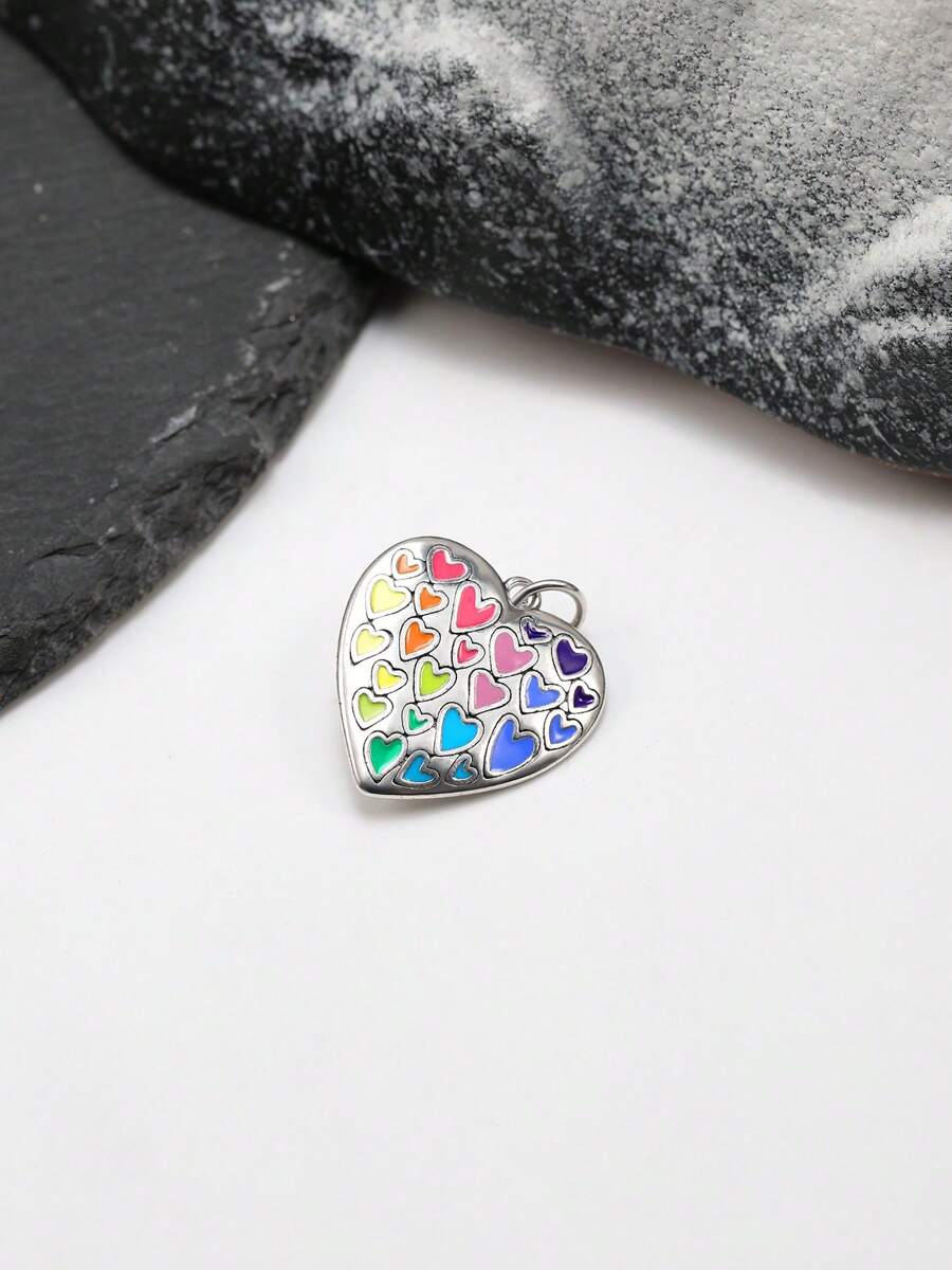1pc Simple Unique 925 Sterling Silver Full Of Love Enamel Heart Charm DIY Pendant Women Fine Jewelry Gift - Silver - View 1