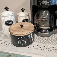 Contenitore di legno vintage ispirato allo stile rustico fattoria per filtri da caffè con coperchio - contenitore per uso multifunzionale per decorazione di cucina e ufficio, ideale per il ritorno a scuola