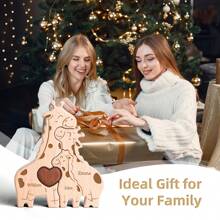 1 pièce Puzzle famille girafe en bois personnalisé, peut graver les noms de 2 à 5 membres de la famille, fabriqué en bois de haute qualité, poli à la main, décoration pour la maison multifonctionnelle, convient comme cadeau pour Noël, Thanksgiving, Saint-Valentin, Fête des Pères et Fête des Mères - Multicolore - Voir 9