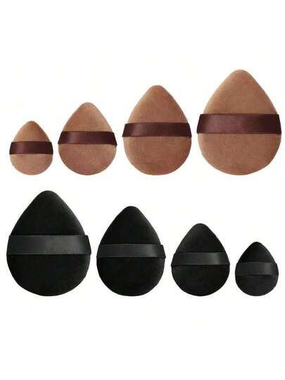 4pcs Chocolate Triangle Powder Puffs, 4 Different Sizes Oval Makeup Sponges, Suitable For Loose Powder, Mineral Powder, Body Powder, Foundation (12pcs/Set)