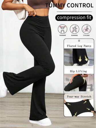 Sport Studio Yoga Legging Flare Pants With High Waisted Hip Lifting Seamless Shape Wears Running Cycling Wide Leg Yoga High Stretchy Stretch Breathable Quick Drying Cooling Comfort Soft Basics Women Active Bottoms Solid Sports Trousers Workout Athletic Exercise Casual Outdoors Color Black