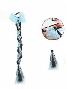 1PC KIDS Colorful Bow Wig Braids Hair Rings Ponytail Sweet Cool Twist Long Braids Hair Tie For Girls - Black - View 3