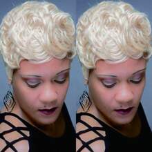 Short Finger Wave Pixie Cut Human Hair Wigs Black Color Pixie Cut Wig Short Curly Brazilian Ocean Wave Wig Glueless Wigs For Women
