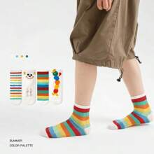 4 Pairs Cartoon Rainbow Caterpillar Children's Lightweight Socks, Boys And Girls Cartoon Caterpillar Mesh Socks