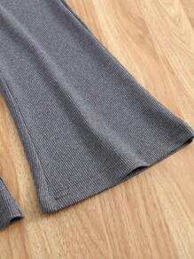 Humor Bear 2pcs/Set Girls Lace Ruffle Collar Short Sleeve T-Shirt & Bell Bottom Pants Set, Summer - Grey - View 6