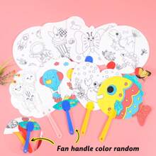 5pcs Plastic Foldable Fan, Modern Cartoon Graphic DIY Manual Fan For Home Random Style - Multicolor - View 1