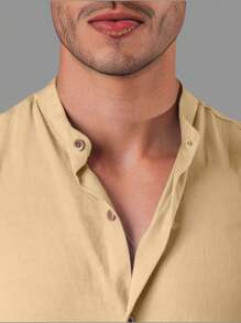 Men's Short Sleeve Viscose Dress Shirt Padre Collar - Màu be - Xem 4