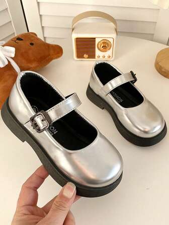 1 par de zapatos planos tipo Mary Jane de recubierto brillante para niñas, zapatos casuales de primavera con suela blanda, adecuados para niñas de 3 a 12 años