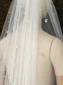 1 pièce Voile de mariée avec bordure perlée à la main, convient pour la cérémonie de mariage, les accessoires photo, l'enregistrement, y compris le peigne à cheveux