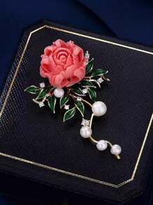 1pc Luxe Chinese Stijl Pioenroos Bloem Broche, Elegante Decoratieve Pin Voor Jas, Vest, Mode Accessoires