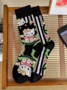 Sanrio Hello Kitty、MyMelody、Kuromi 1 双男女/情侣中长袜，个性化、搞笑、快乐、丰富多彩、创意动漫卡通设计，节日礼物，舒适透气，提升家庭日氛围，时尚新潮，男女皆宜，搞笑袜子，疯狂，动漫，多色袜子，秋季