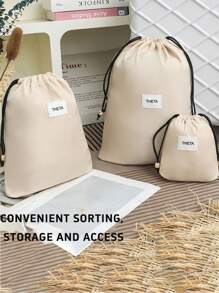 3pcs/Set Travel Portable Storage Bags, Multifunctional Drawstring Large Capacity Lingerie Organizer Bags, Minimalist Dust-Proof Pouches - As Picture - View 3