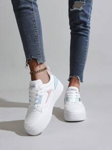 2025 Spring New White Sneakers Korean Version Girl Students Platform Increase Height Sport Skateboard Shoes Teenager Casual Breathable Soft Sole Girl Shoes - White - View 2