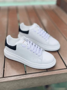 Macqueen Men's Sneakers Casual Stylish Comfortable 100% Synthetic Leather High Sole - Trắng/Đen - Xem 3