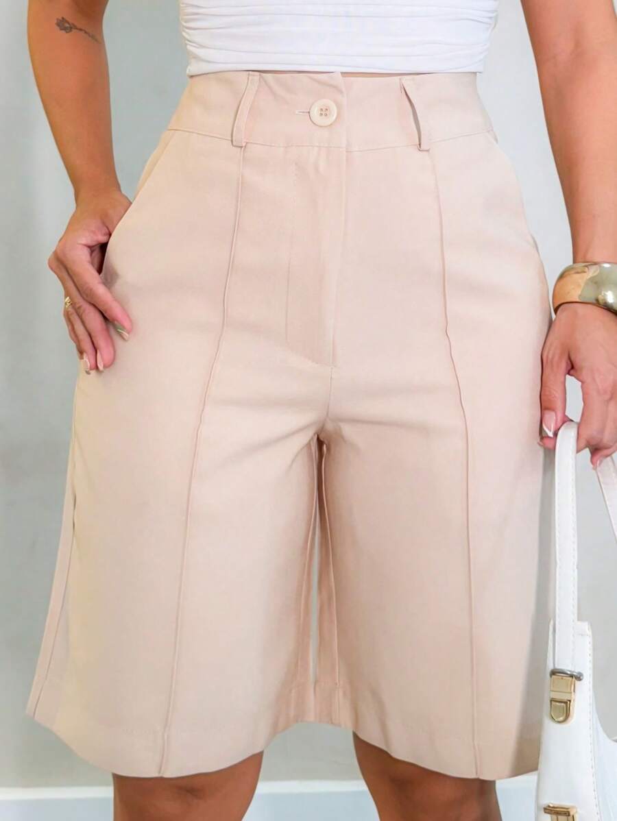 Miss Rabbit Women's Bermuda Shorts Button Pocket Zipper Social Feminine Stylish Comfortable - Beige - View 1