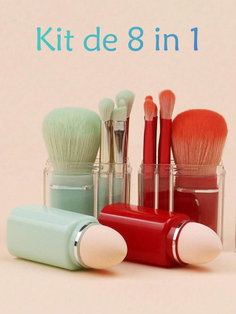 7pcs Makeup Brushes And Sponge Set, Eyeshadow Lip Eyebrow Eye Brush Blush Highlighter Concealer Portable For Travel - 彩色 - 查看 1