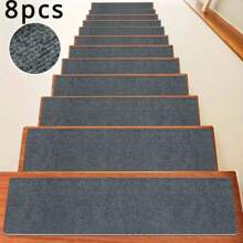 8/15pcs Non-Slip Stair Treads For Wooden Steps Multi-Sized Solid Color Rectangular Polyester Fiber Anti-Slip Stair Mat, Self-Adhesive 45*19cm And 22*70cm Peel & Stick Indoor Carpet Runner, Durable Stair Mats For Elders, Pets, And Families, Reduces Burden On Feet, Stairs With Youngsters And Pets, - Multicolor - View 14