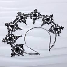 1 pieza Diadema tipo halo de aleación dorada estilo lolita, accesorio para el cabello con corona de cristales al estilo gótico glamoroso, adecuado para bodas, fiestas, sesiones de fotos, cosplay y vuelta al colegio