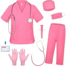 8pcs Children Doctor Costume Set, Includes Real Stethoscope, Syringe, Gloves And ID Badge, Nurse Outfit Accessories For Boys And Girls, Medical Pretend Play Costume For Halloween Party, Doctor's Day, Gift For Kids
