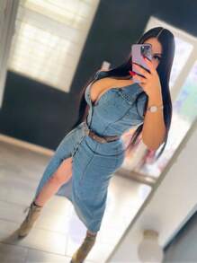 MAXI VESTIDO  RELOJ  DE  ARENA TONO FROSTER - Azul - Ver 4