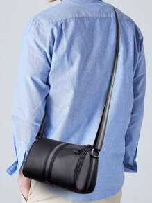 Mochila de lujo para hombres con diseño diagonal - Correa del hombro ajustable, gran capacidad, negra con adorno a rayas, adecuada para el trabajo diario, ocio empresarial, elegante adorno de cremallera, tratamiento de superficie texturizada, el regalo ideal perfecto para hombres. - Negro - Ver 2