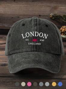 1pc Printed "LONDON" Washed Baseball Cap, Adjustable Outdoor Sun Protection Casual Hat For Men, Suitable For Spring, Autumn, Travel, Beach, Y2K Style - Print - View 1